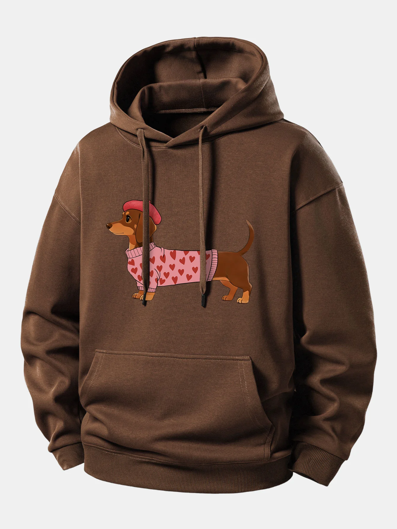 Dachshund Wearing Heart Sweater Print Relax Fit Hoodie - Image 8