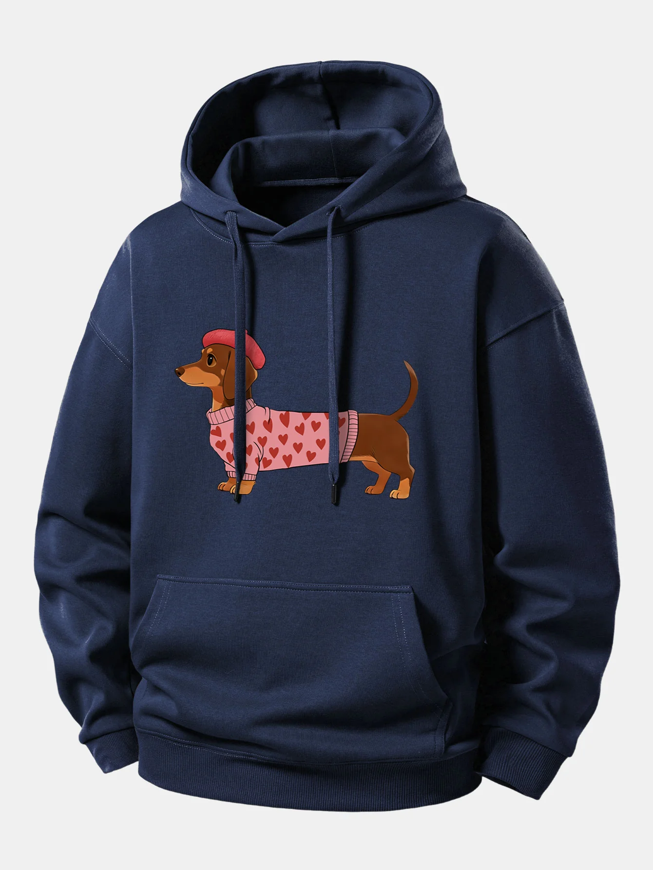Dachshund Wearing Heart Sweater Print Relax Fit Hoodie - Image 9