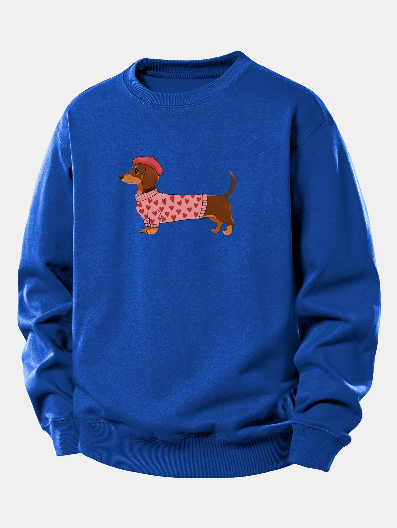Dachshund Wearing Heart Sweater Print Relax Fit Sweatshirt - Image 11