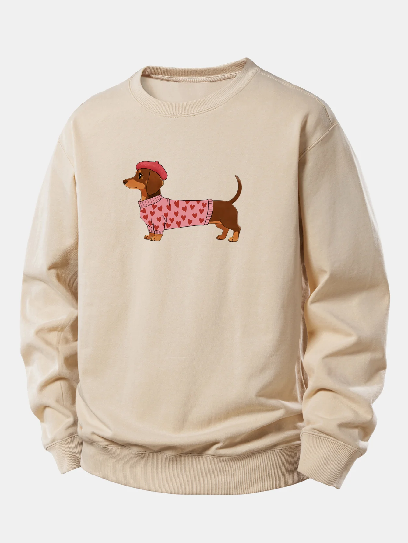 Dachshund Wearing Heart Sweater Print Relax Fit Sweatshirt - Image 3