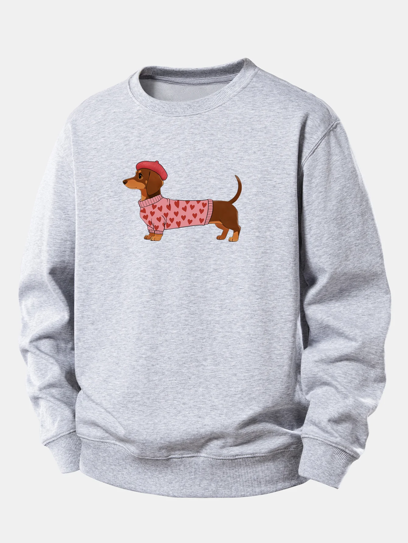 Dachshund Wearing Heart Sweater Print Relax Fit Sweatshirt - Image 4