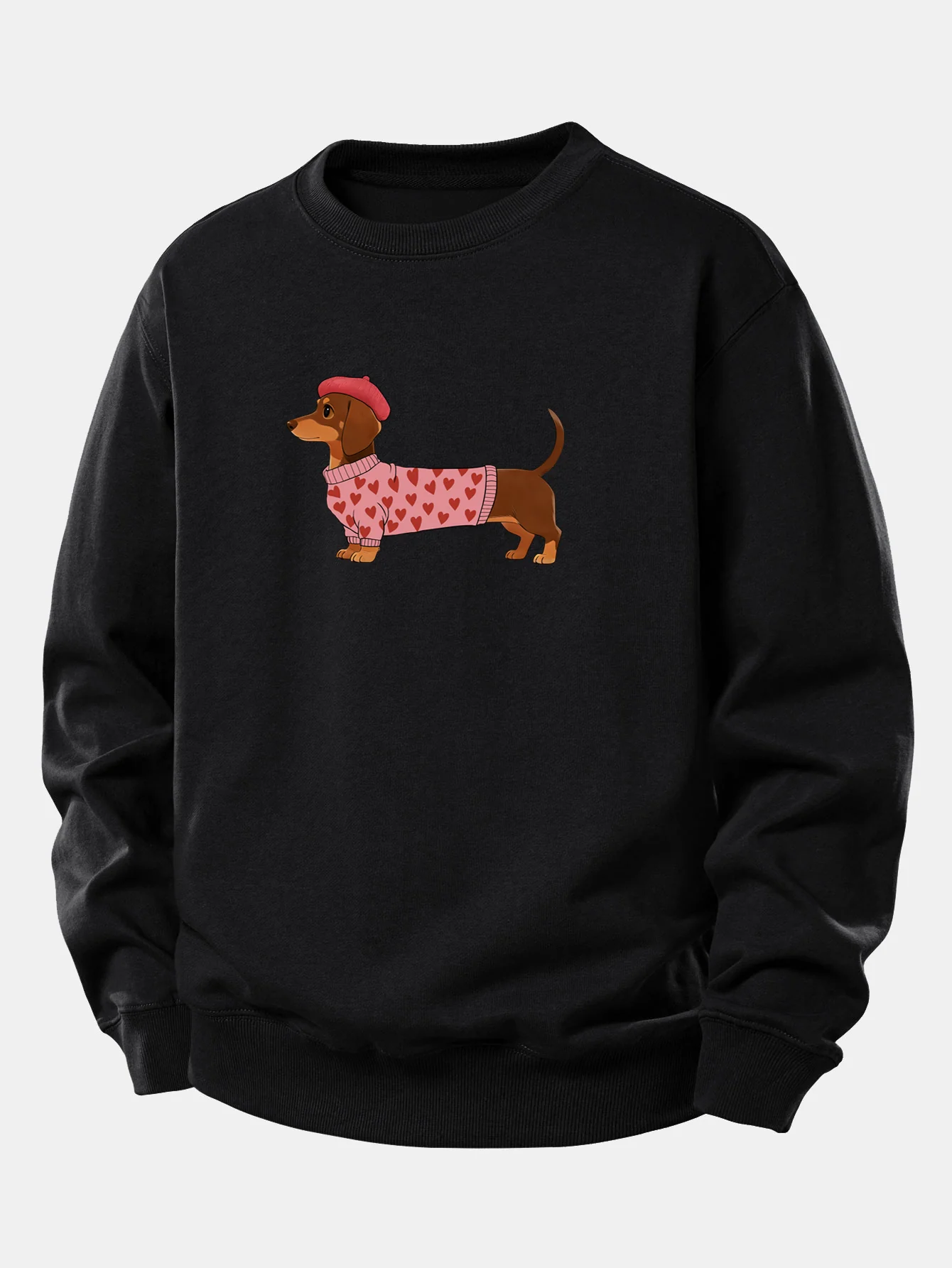 Dachshund Wearing Heart Sweater Print Relax Fit Sweatshirt - Image 5