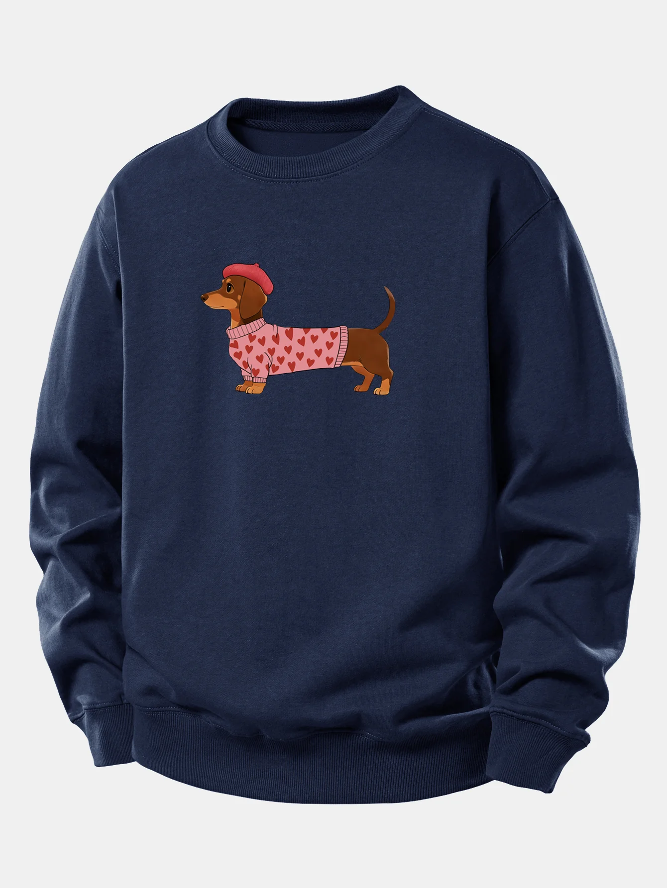 Dachshund Wearing Heart Sweater Print Relax Fit Sweatshirt - Image 6