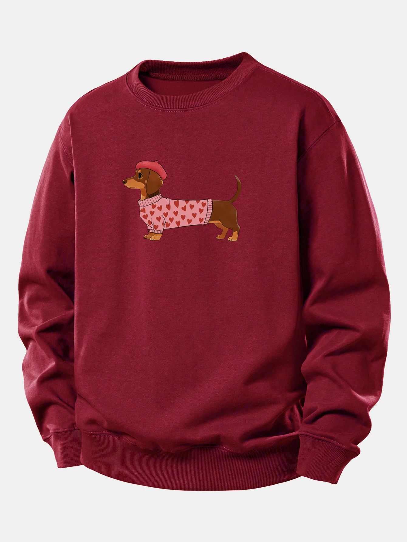 Dachshund Wearing Heart Sweater Print Relax Fit Sweatshirt - Image 7