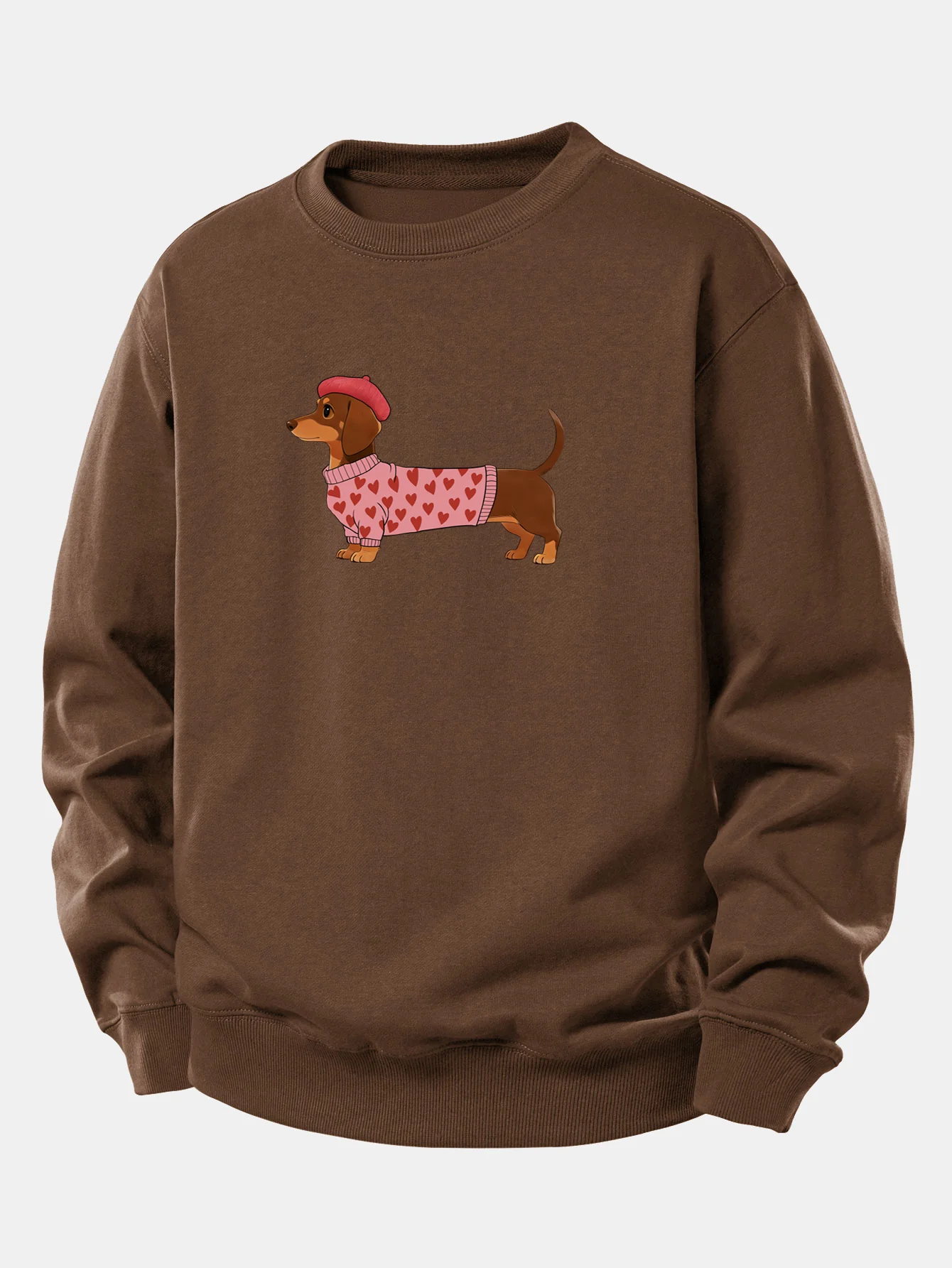 Dachshund Wearing Heart Sweater Print Relax Fit Sweatshirt - Image 8
