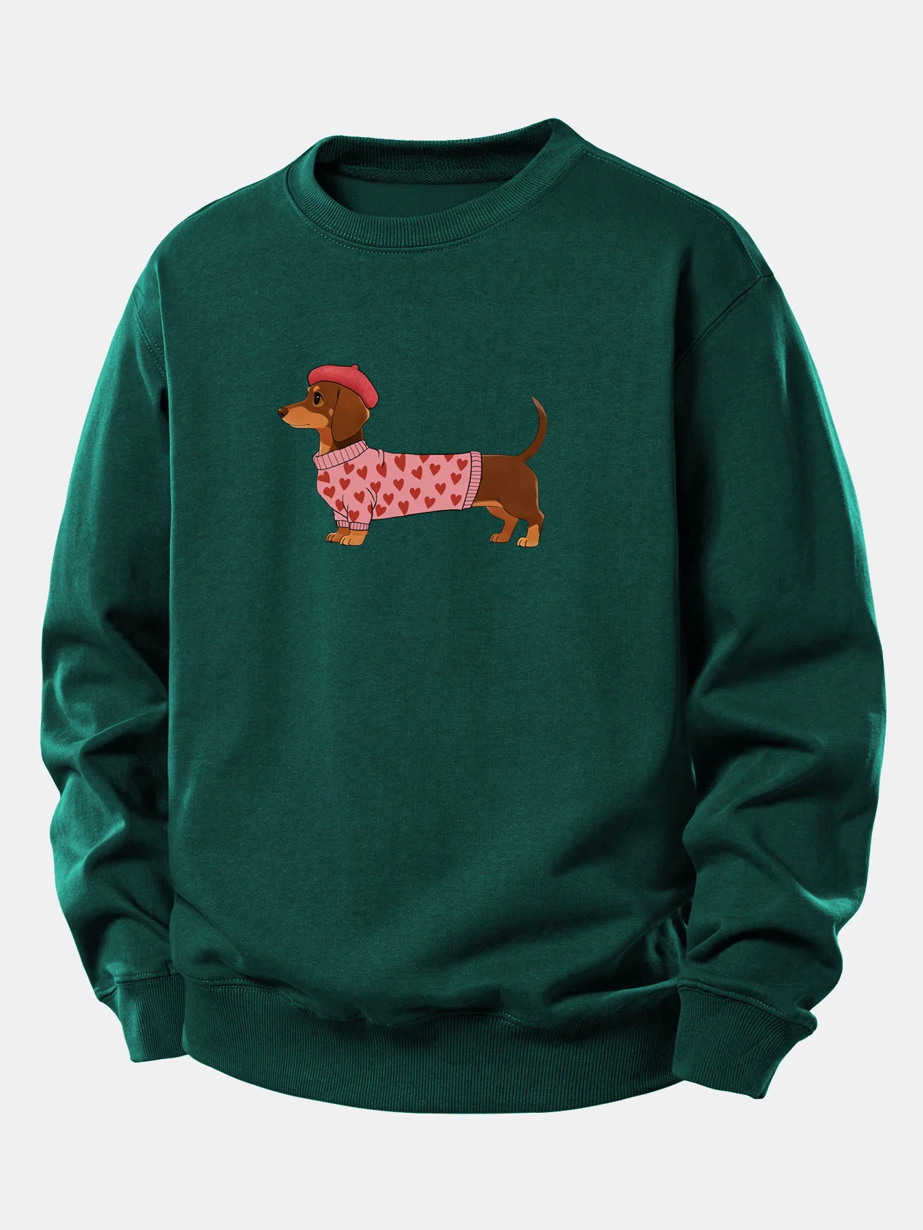 Dachshund Wearing Heart Sweater Print Relax Fit Sweatshirt - Image 9