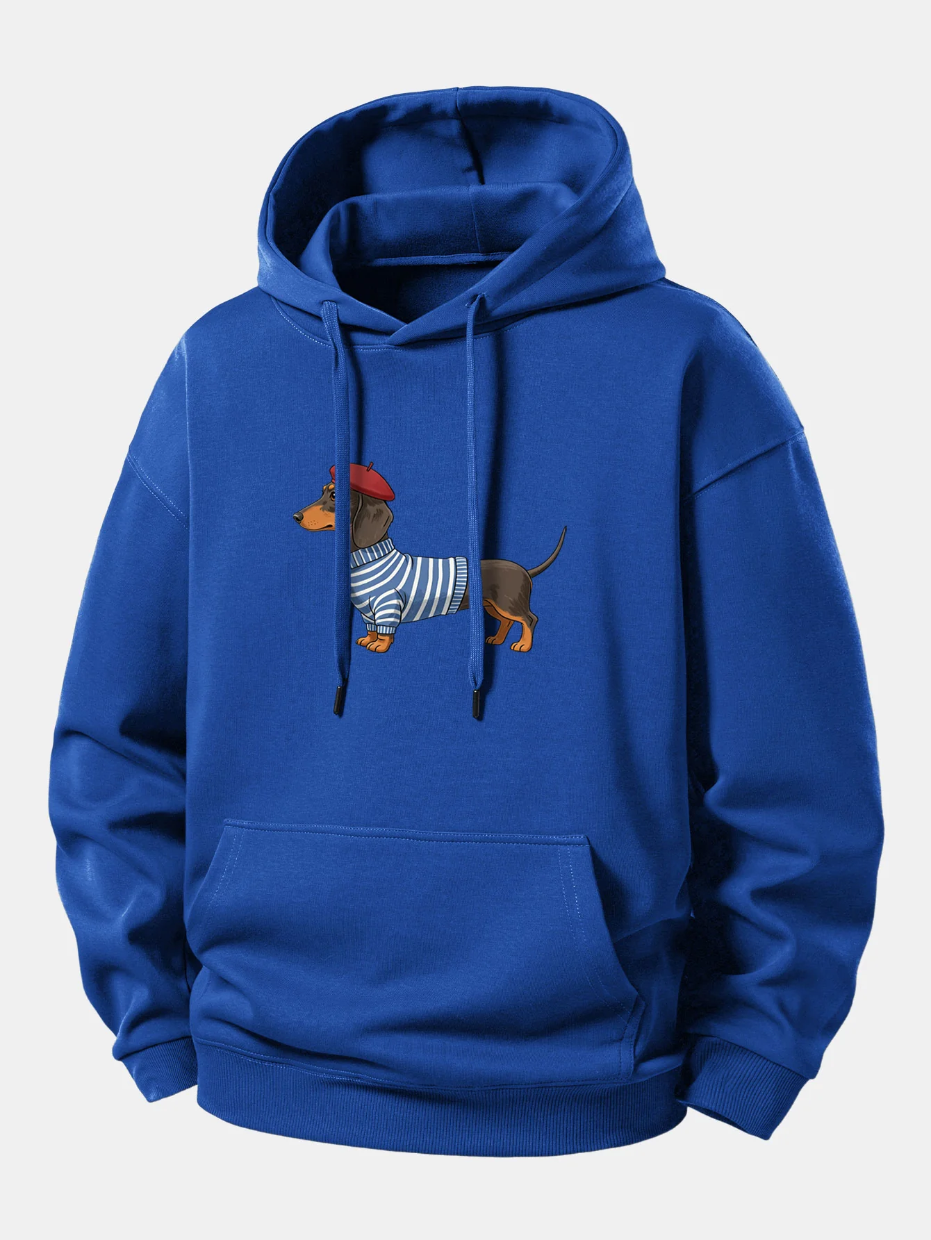 Dachshund Wearing Striped Sweater Print Relax Fit Hoodie - Image 10