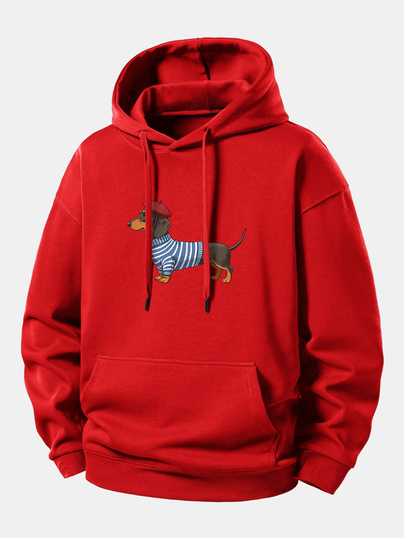 Dachshund Wearing Striped Sweater Print Relax Fit Hoodie - Image 11