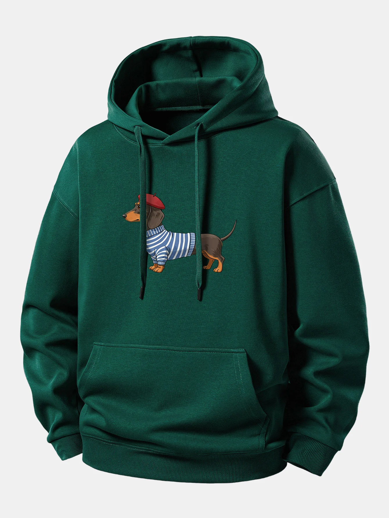 Dachshund Wearing Striped Sweater Print Relax Fit Hoodie - Image 2