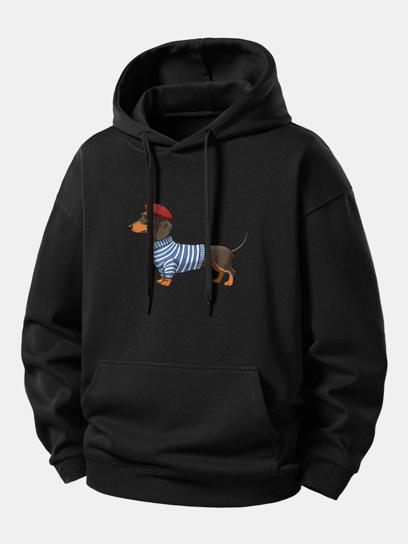 Dachshund Wearing Striped Sweater Print Relax Fit Hoodie - Image 3