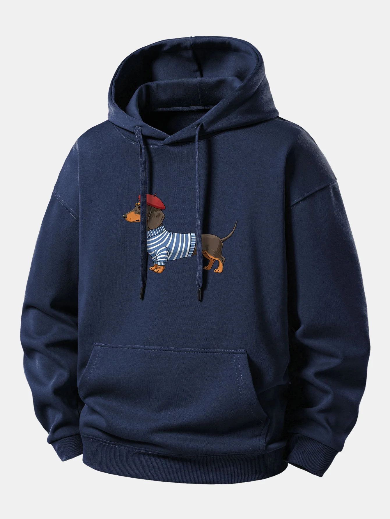 Dachshund Wearing Striped Sweater Print Relax Fit Hoodie - Image 4