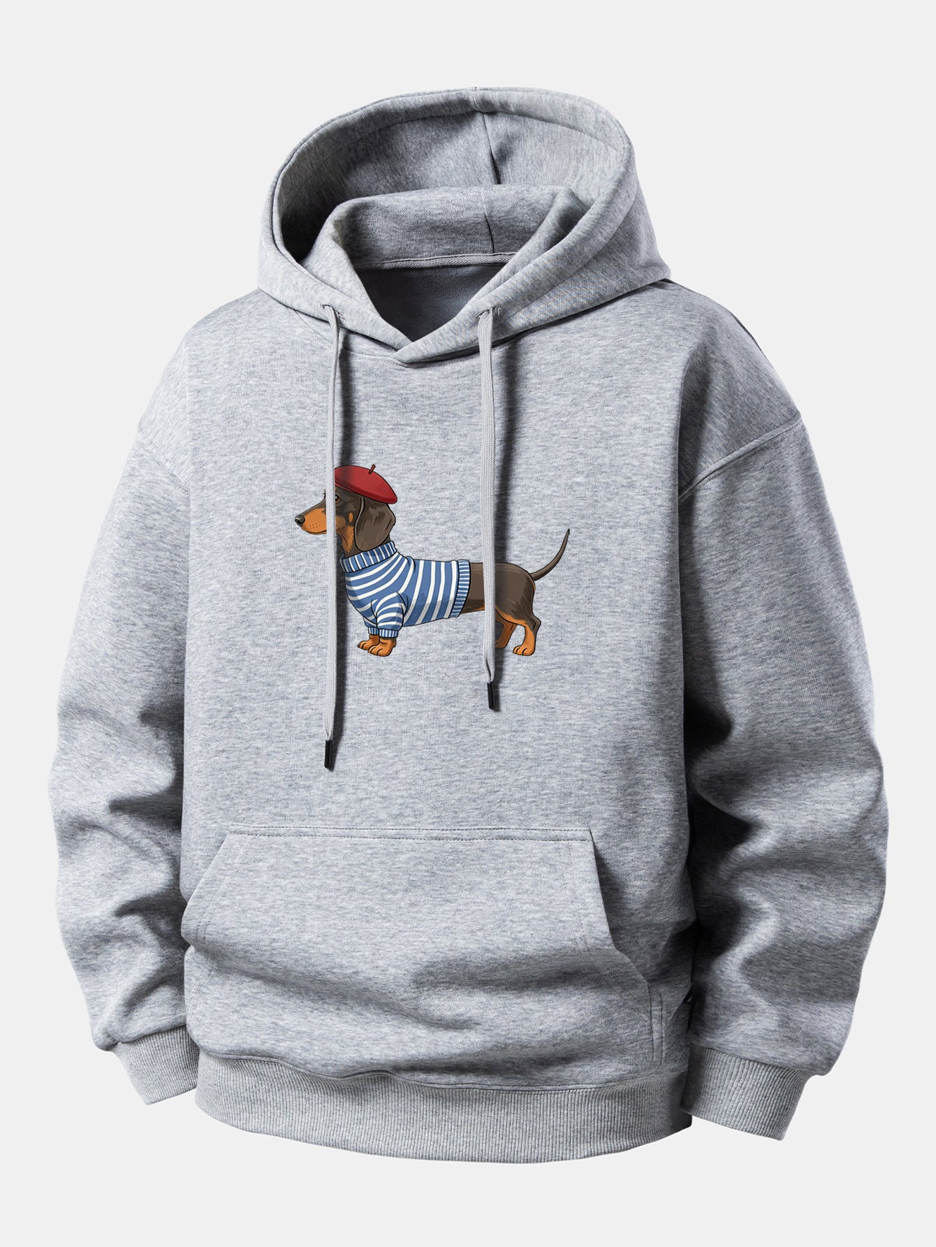 Dachshund Wearing Striped Sweater Print Relax Fit Hoodie - Image 6