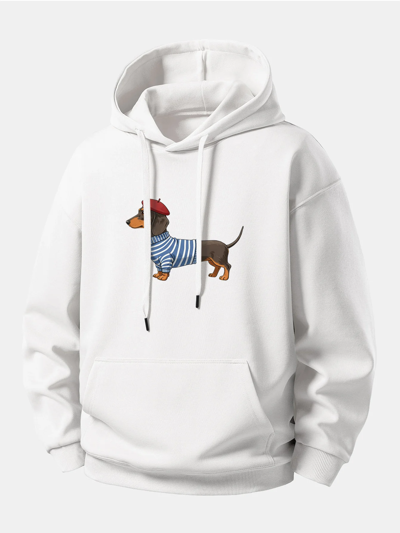 Dachshund Wearing Striped Sweater Print Relax Fit Hoodie - Image 7