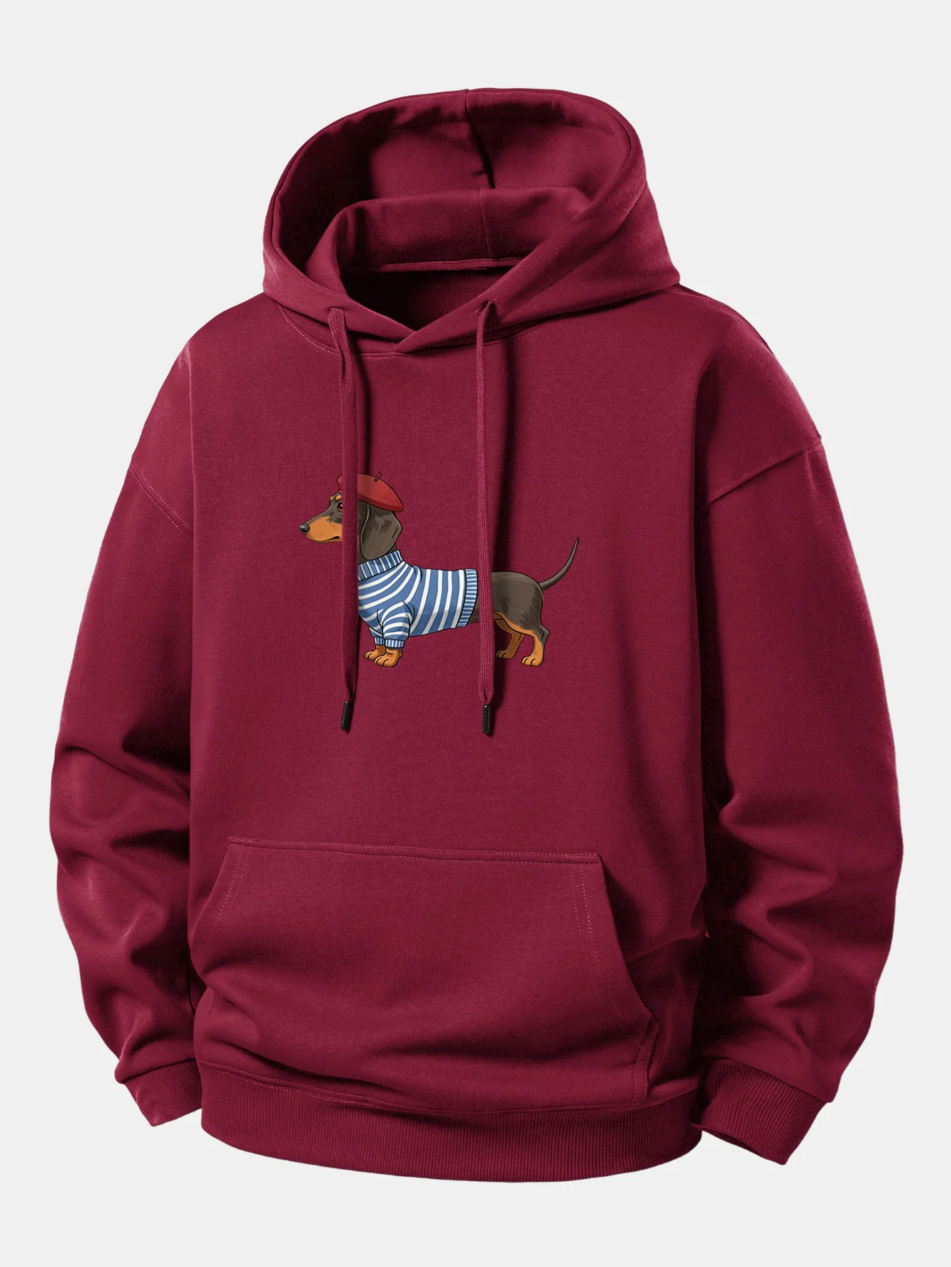 Dachshund Wearing Striped Sweater Print Relax Fit Hoodie - Image 8