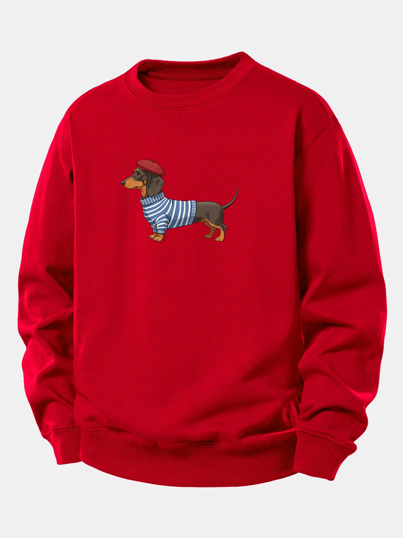 Dachshund Wearing Striped Sweater Print Relax Fit Sweatshirt - Image 10