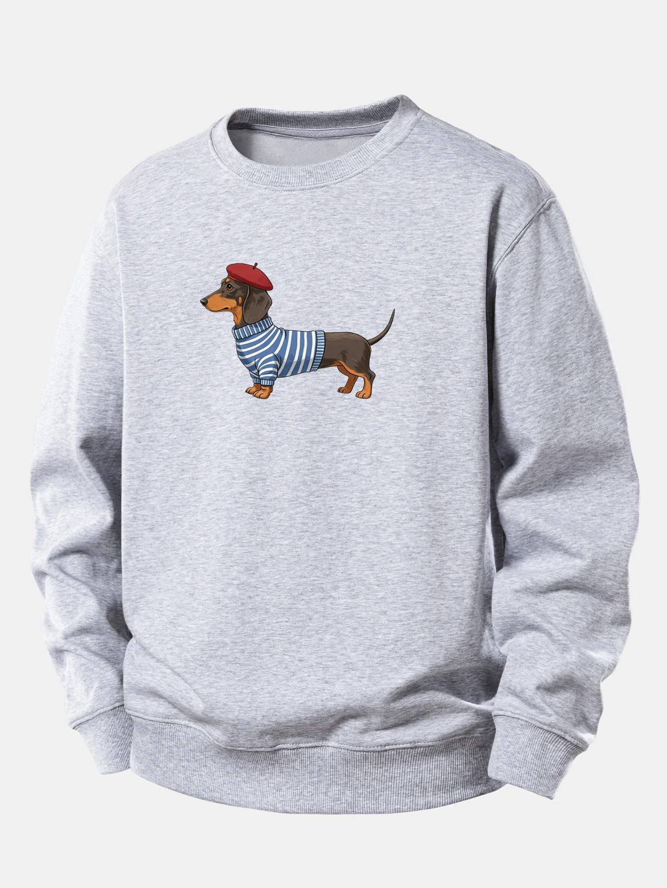 Dachshund Wearing Striped Sweater Print Relax Fit Sweatshirt - Image 4