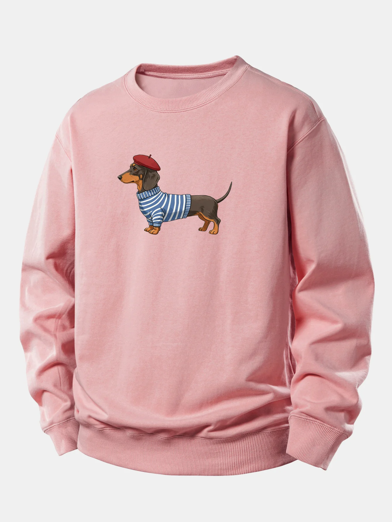 Dachshund Wearing Striped Sweater Print Relax Fit Sweatshirt - Image 5