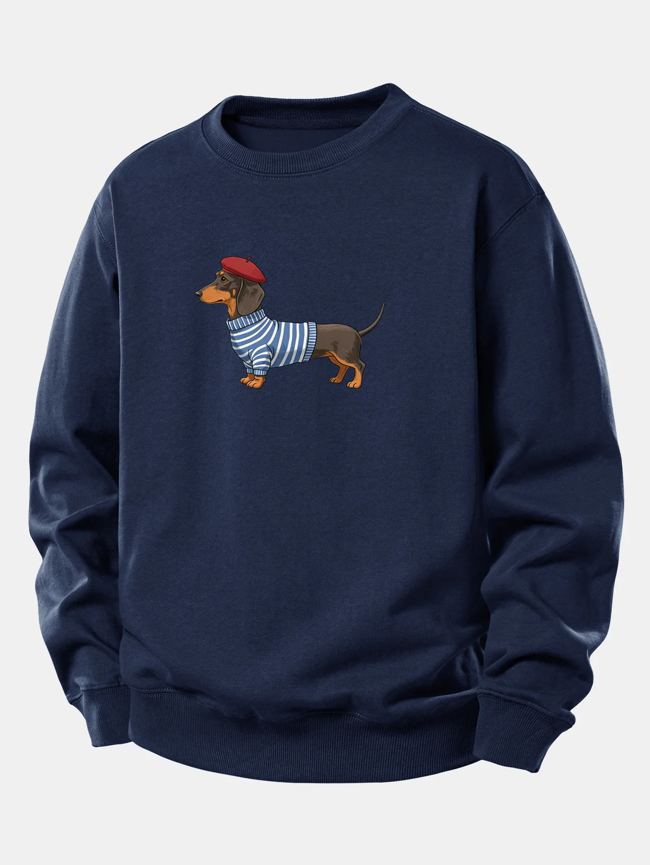 Dachshund Wearing Striped Sweater Print Relax Fit Sweatshirt - Image 6