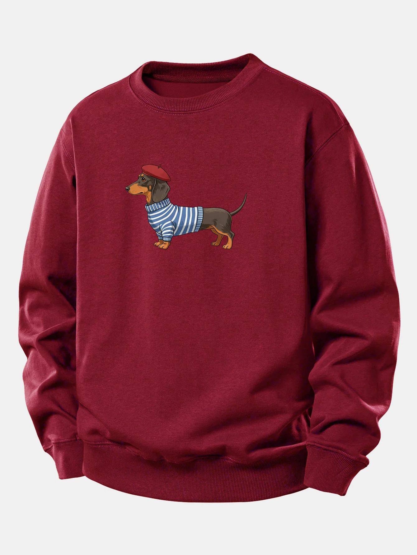 Dachshund Wearing Striped Sweater Print Relax Fit Sweatshirt - Image 7