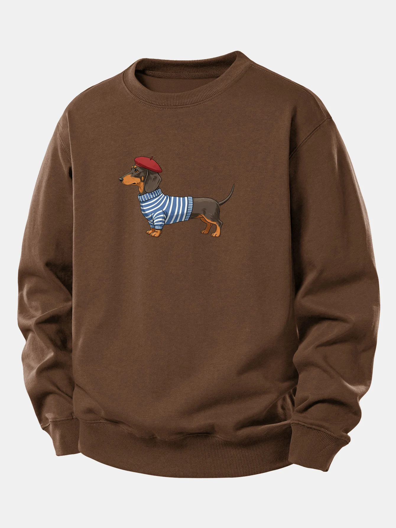 Dachshund Wearing Striped Sweater Print Relax Fit Sweatshirt - Image 8