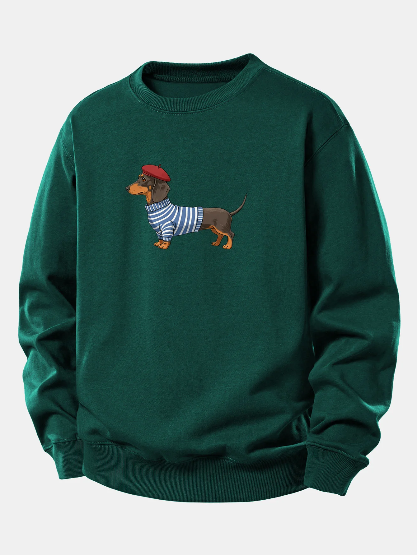 Dachshund Wearing Striped Sweater Print Relax Fit Sweatshirt - Image 9