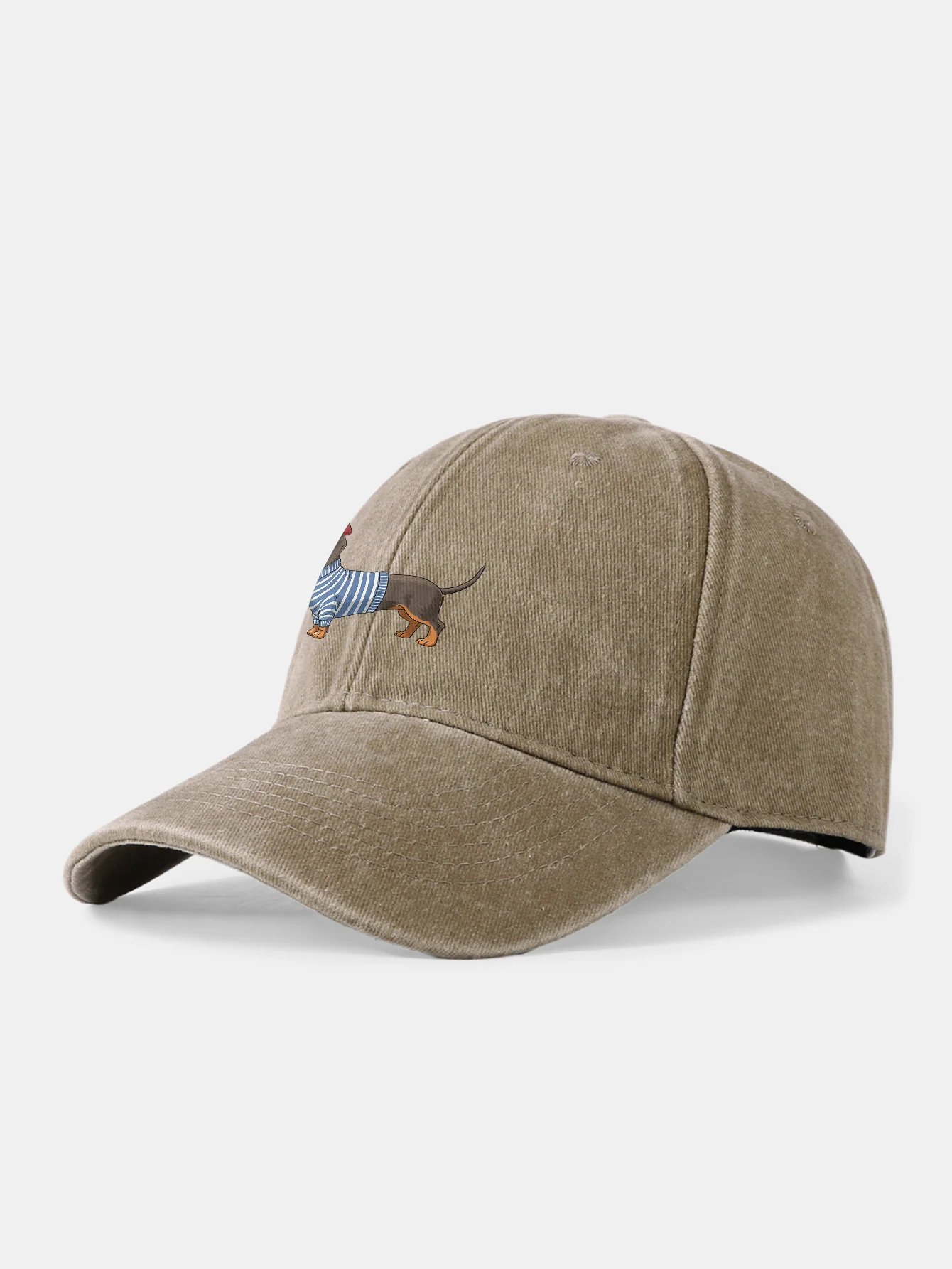 Dachshund Wearing Striped Sweater Print Washed Baseball Cap - Image 10