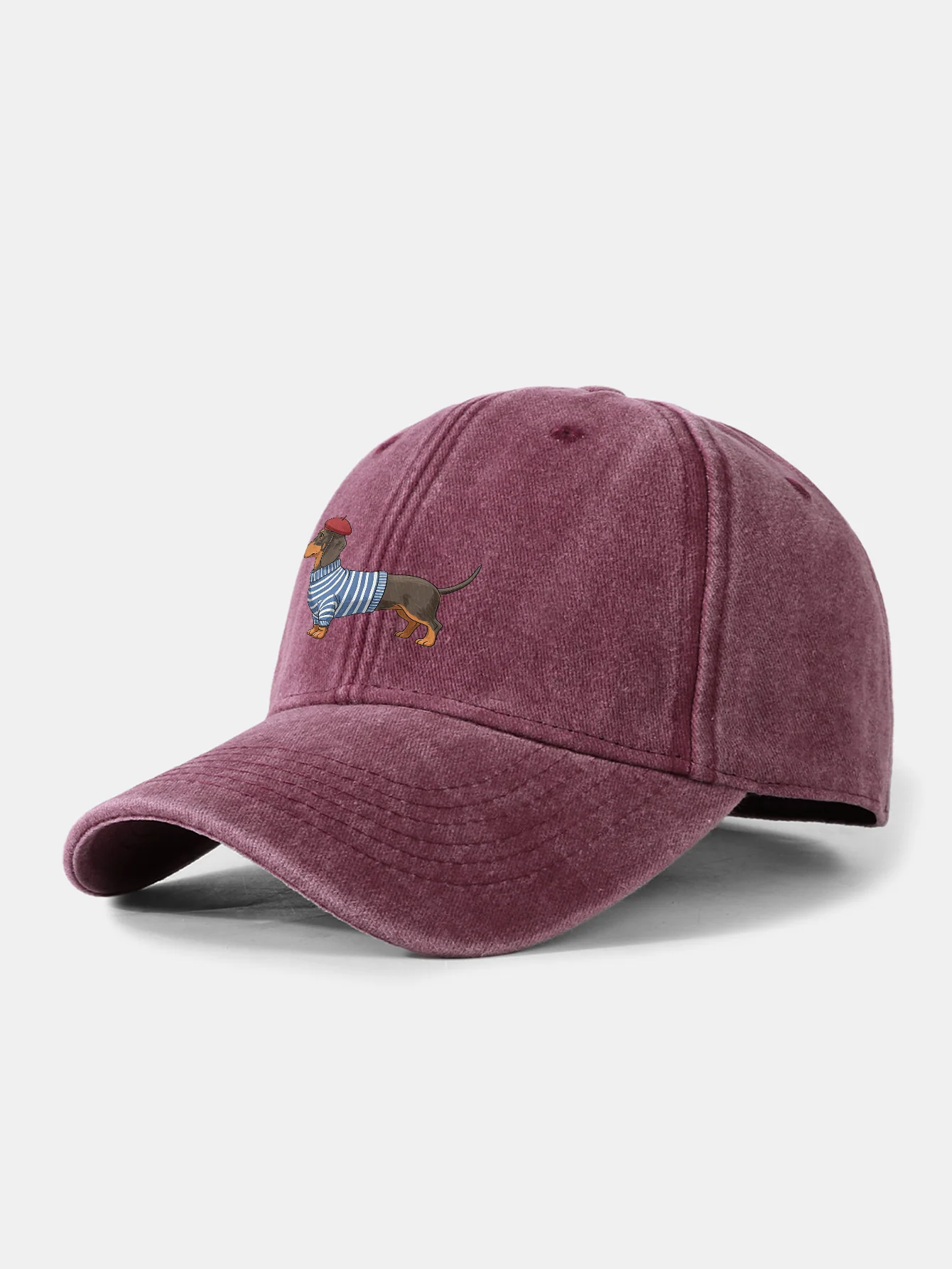 Dachshund Wearing Striped Sweater Print Washed Baseball Cap - Image 2