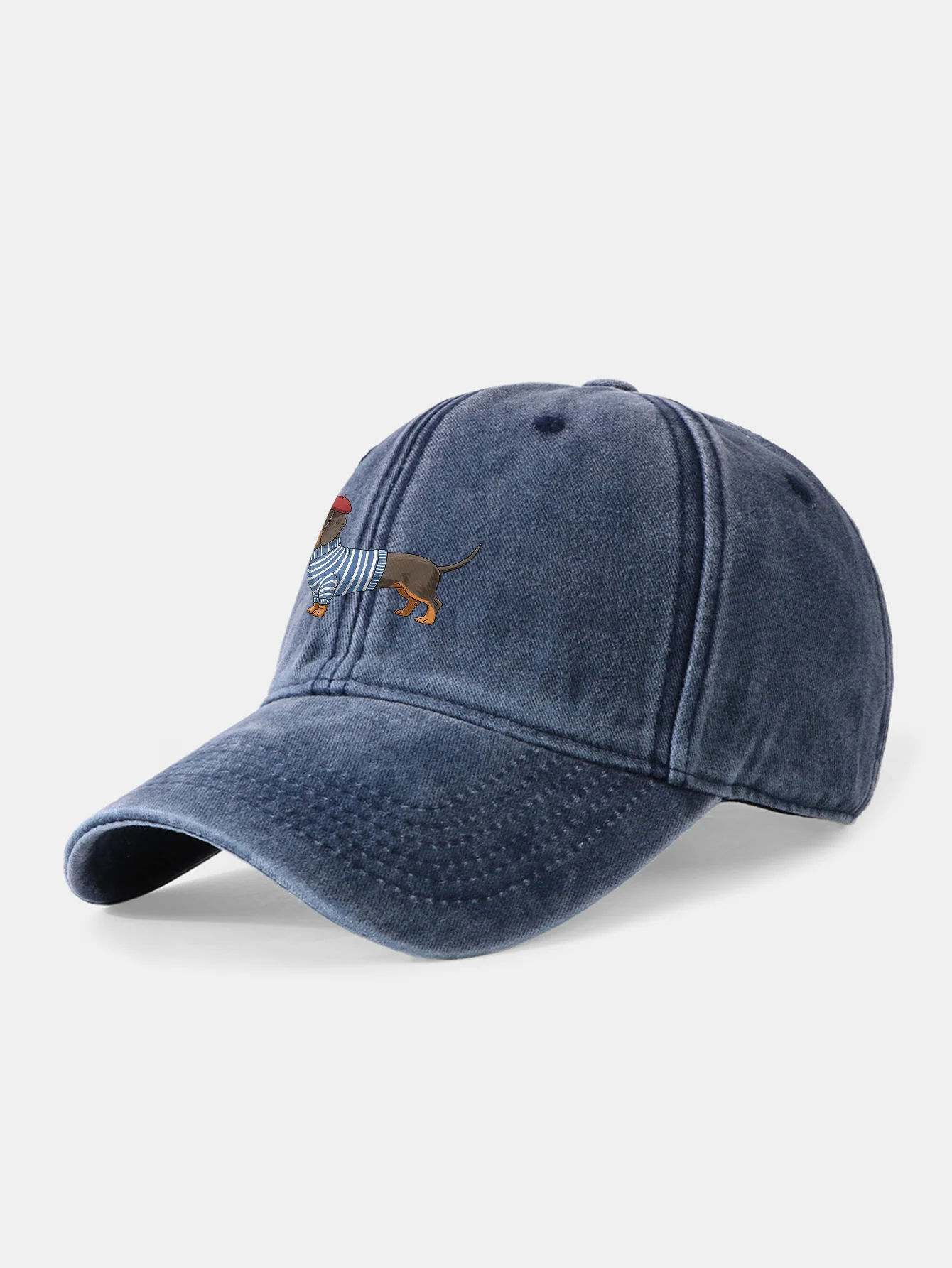 Dachshund Wearing Striped Sweater Print Washed Baseball Cap - Image 4