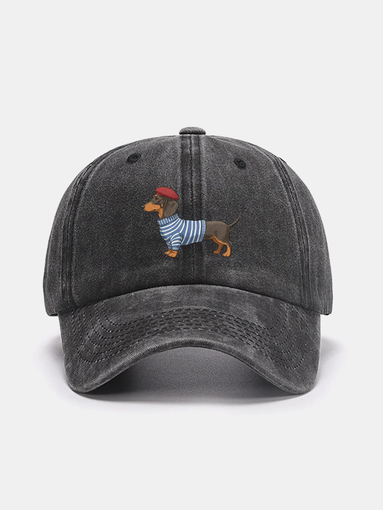 Dachshund Wearing Striped Sweater Print Washed Baseball Cap - Image 5