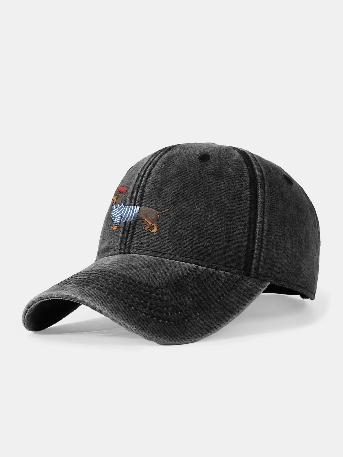 Dachshund Wearing Striped Sweater Print Washed Baseball Cap - Image 6
