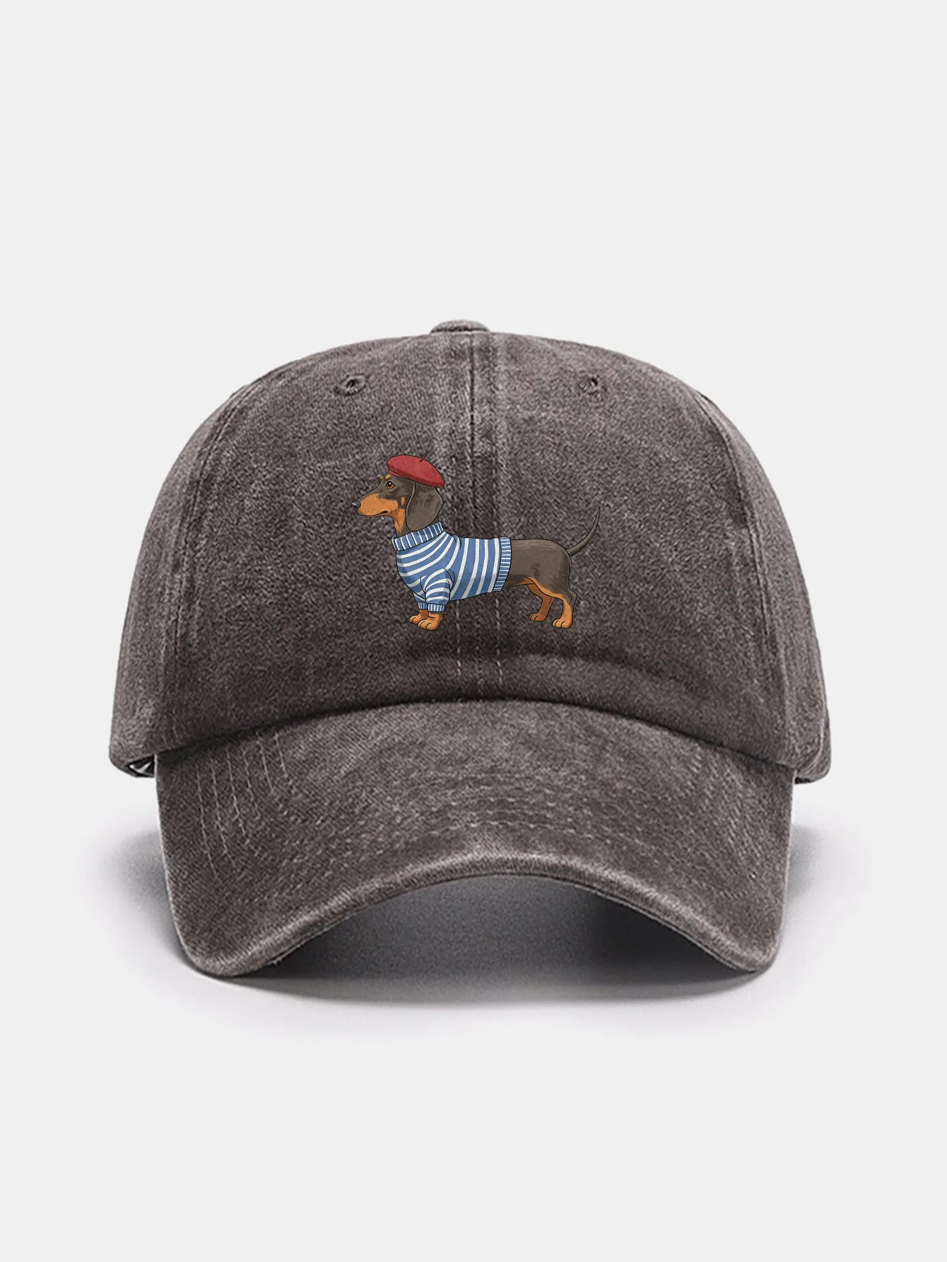 Dachshund Wearing Striped Sweater Print Washed Baseball Cap - Image 7