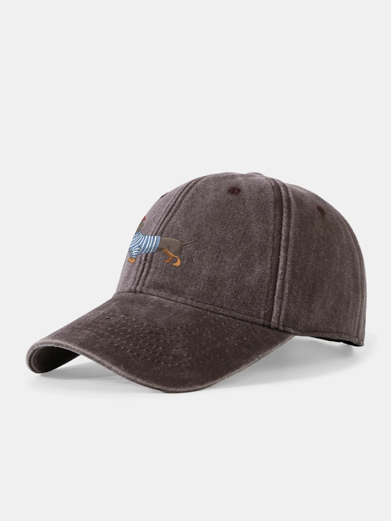 Dachshund Wearing Striped Sweater Print Washed Baseball Cap - Image 8