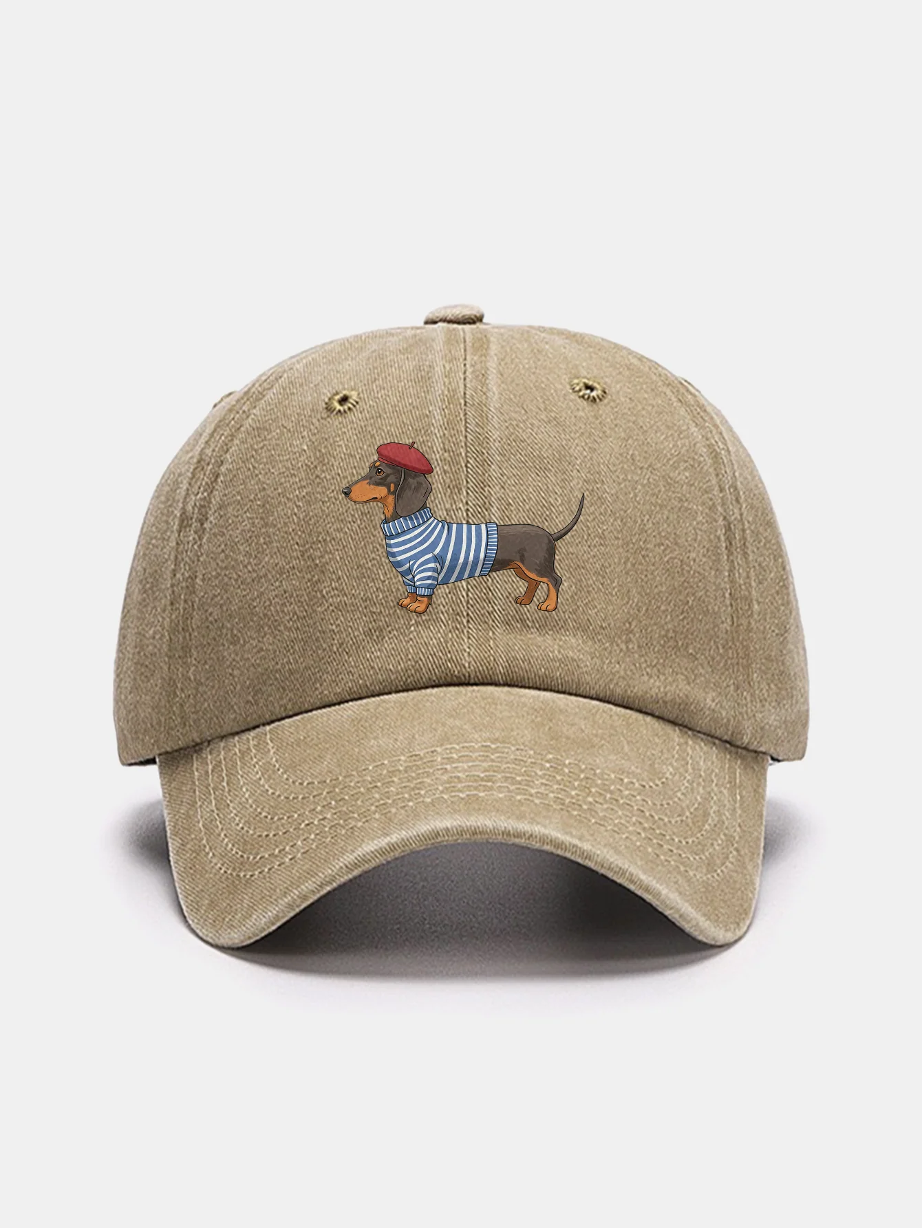 Dachshund Wearing Striped Sweater Print Washed Baseball Cap - Image 9