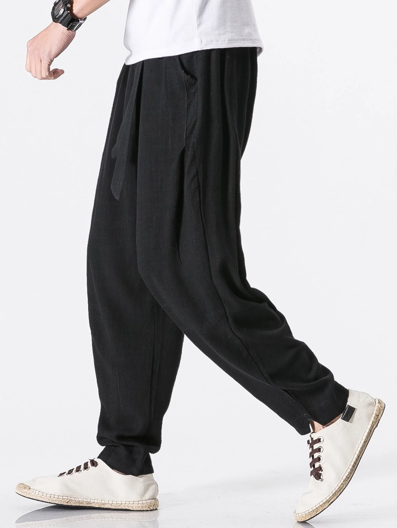 Abnehmbare Gürtel Relaxed Fit Leinen- und Baumwollmischung Harem-Hosen - Image 11