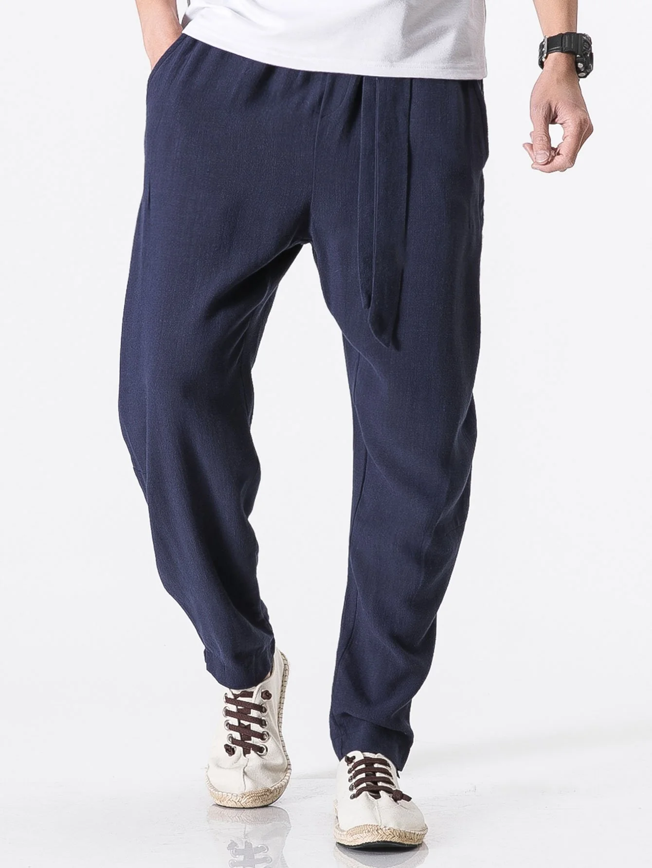 Abnehmbare Gürtel Relaxed Fit Leinen- und Baumwollmischung Harem-Hosen - Image 12