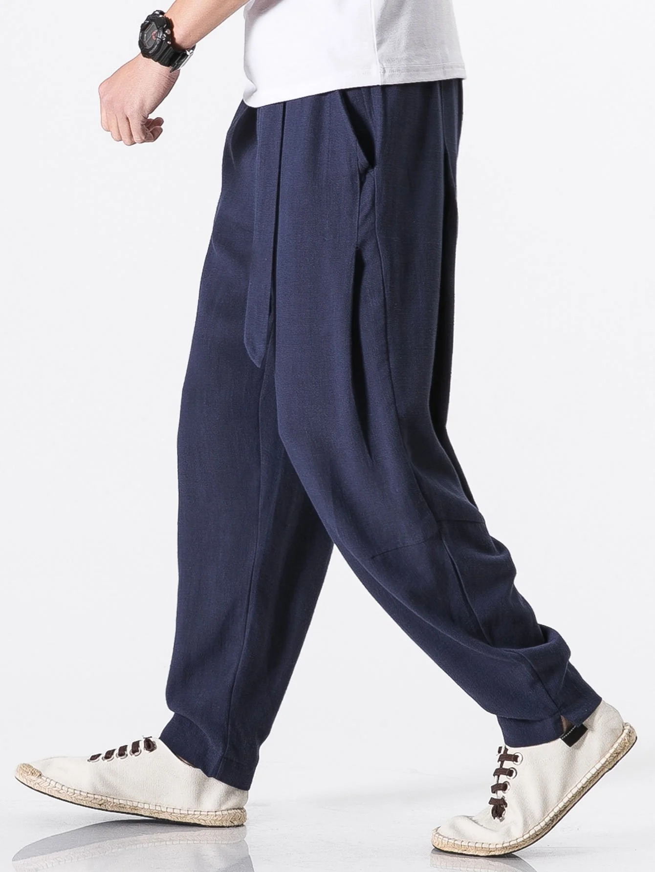 Abnehmbare Gürtel Relaxed Fit Leinen- und Baumwollmischung Harem-Hosen - Image 13