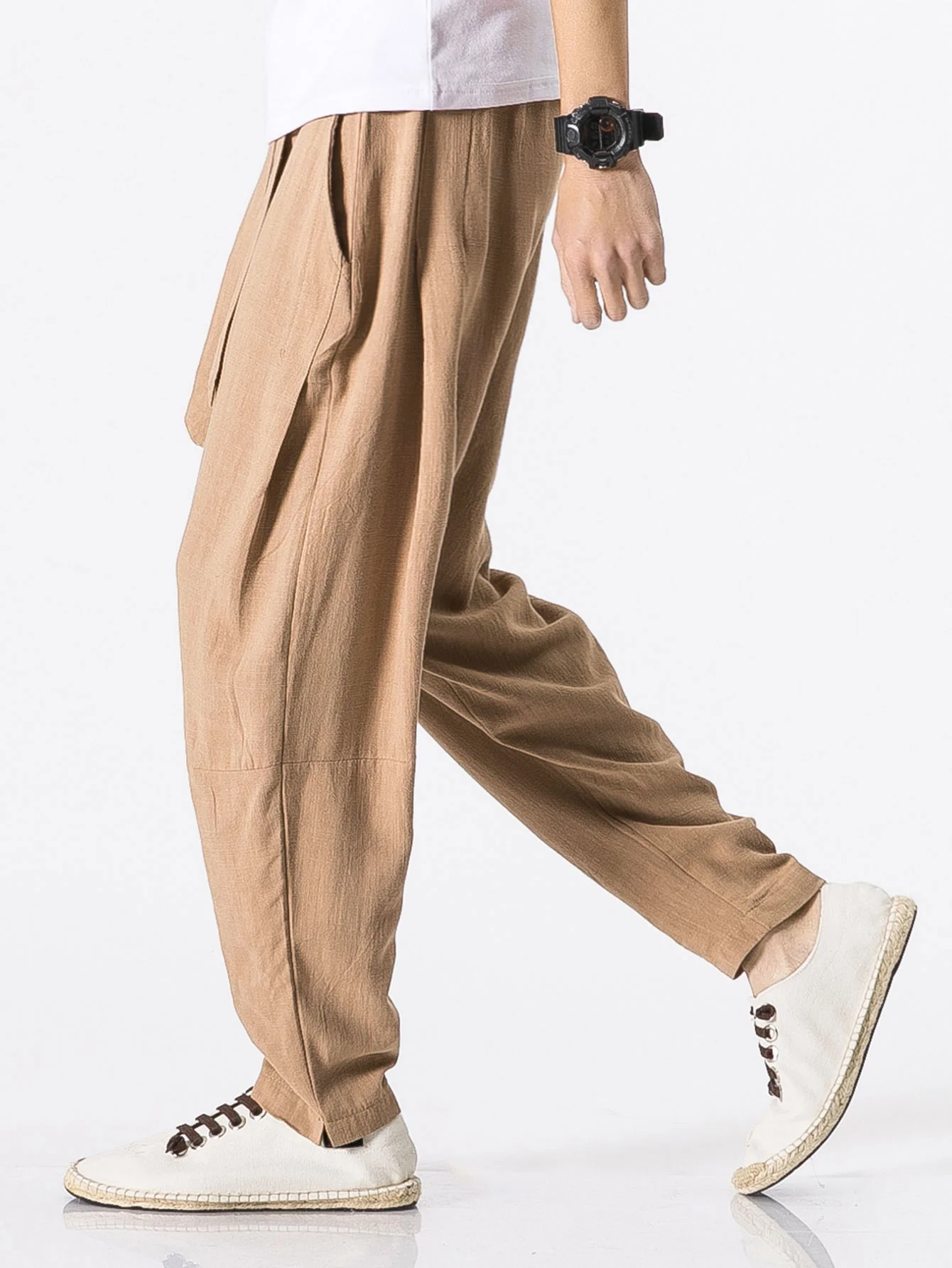 Abnehmbare Gürtel Relaxed Fit Leinen- und Baumwollmischung Harem-Hosen - Image 2