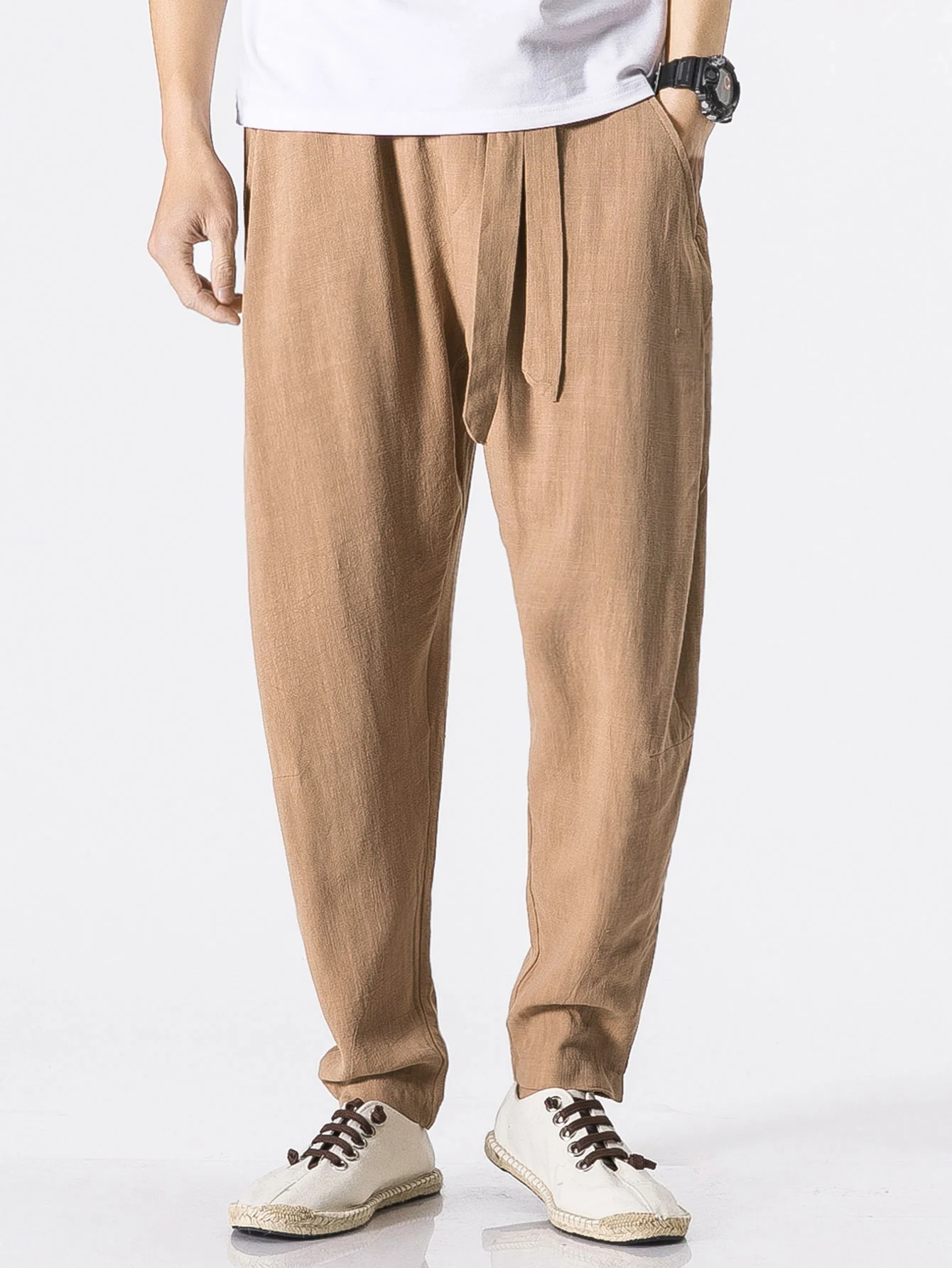 Abnehmbare Gürtel Relaxed Fit Leinen- und Baumwollmischung Harem-Hosen - Image 3