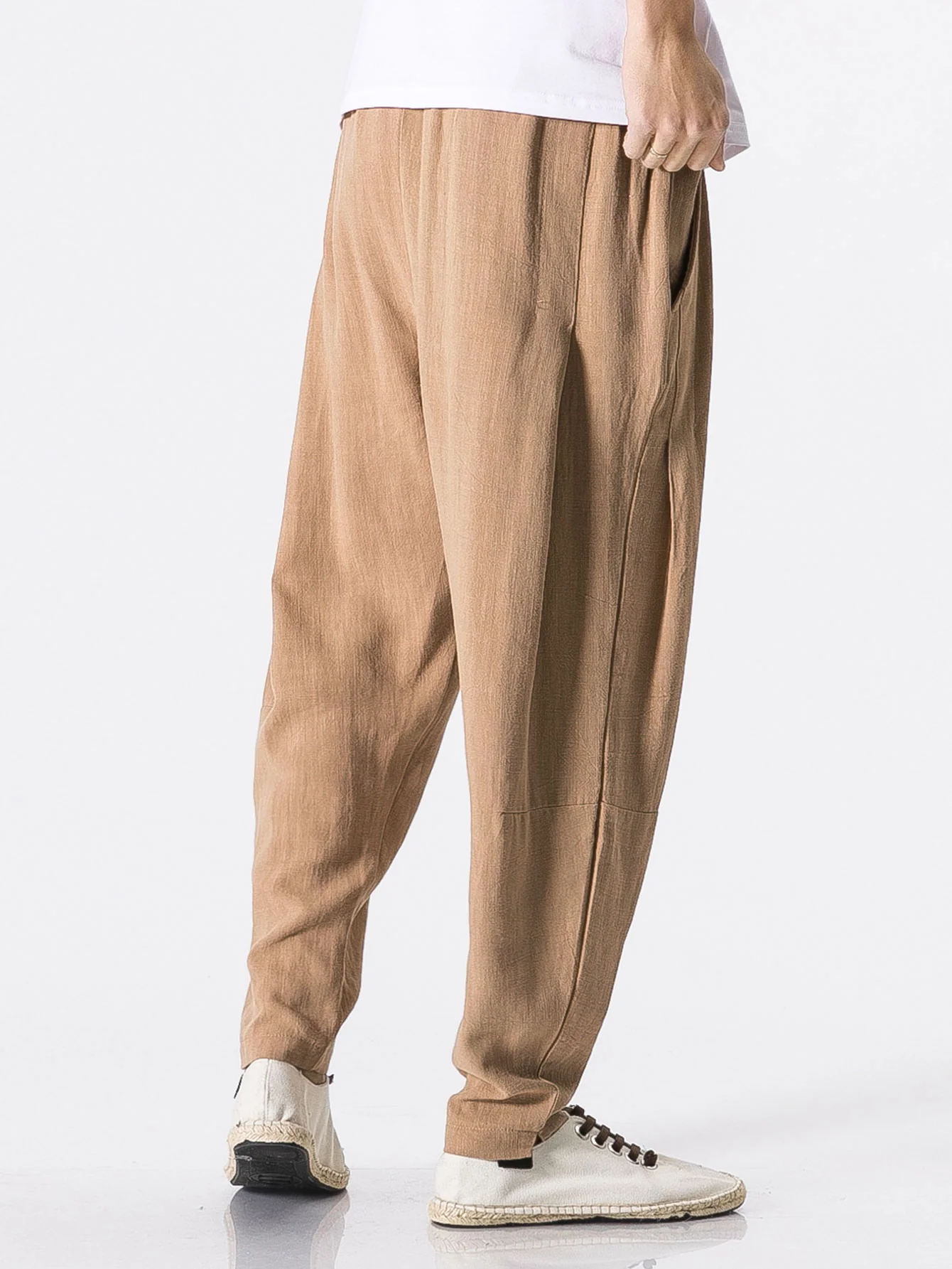 Abnehmbare Gürtel Relaxed Fit Leinen- und Baumwollmischung Harem-Hosen - Image 5