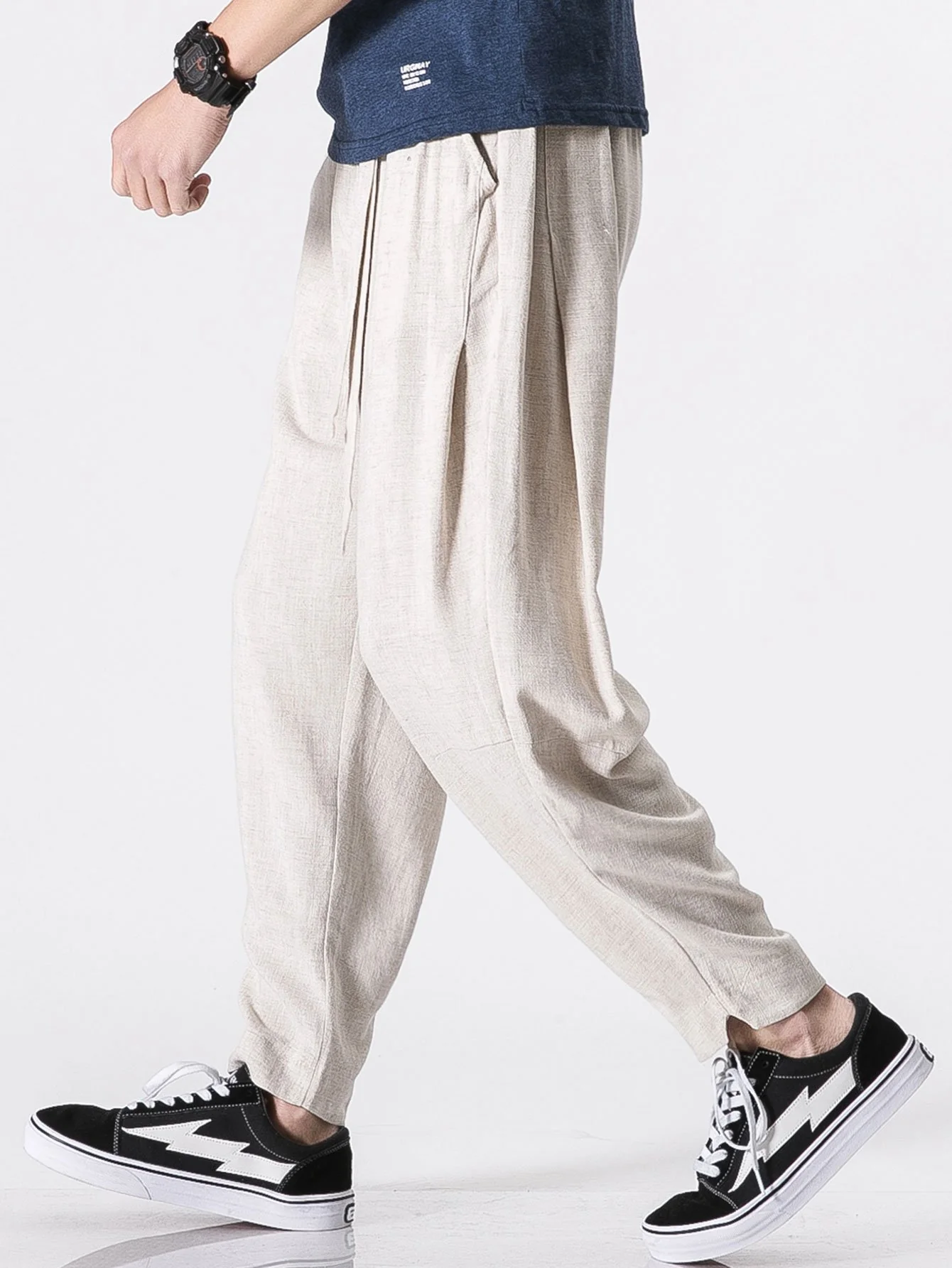 Abnehmbare Gürtel Relaxed Fit Leinen- und Baumwollmischung Harem-Hosen - Image 7