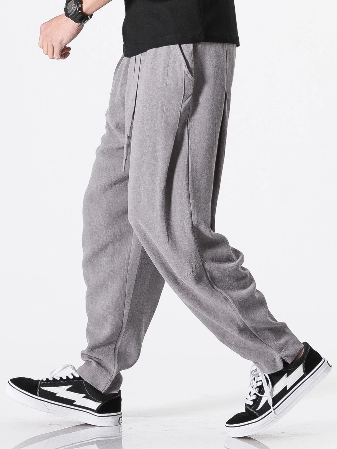 Abnehmbare Gürtel Relaxed Fit Leinen- und Baumwollmischung Harem-Hosen - Image 9