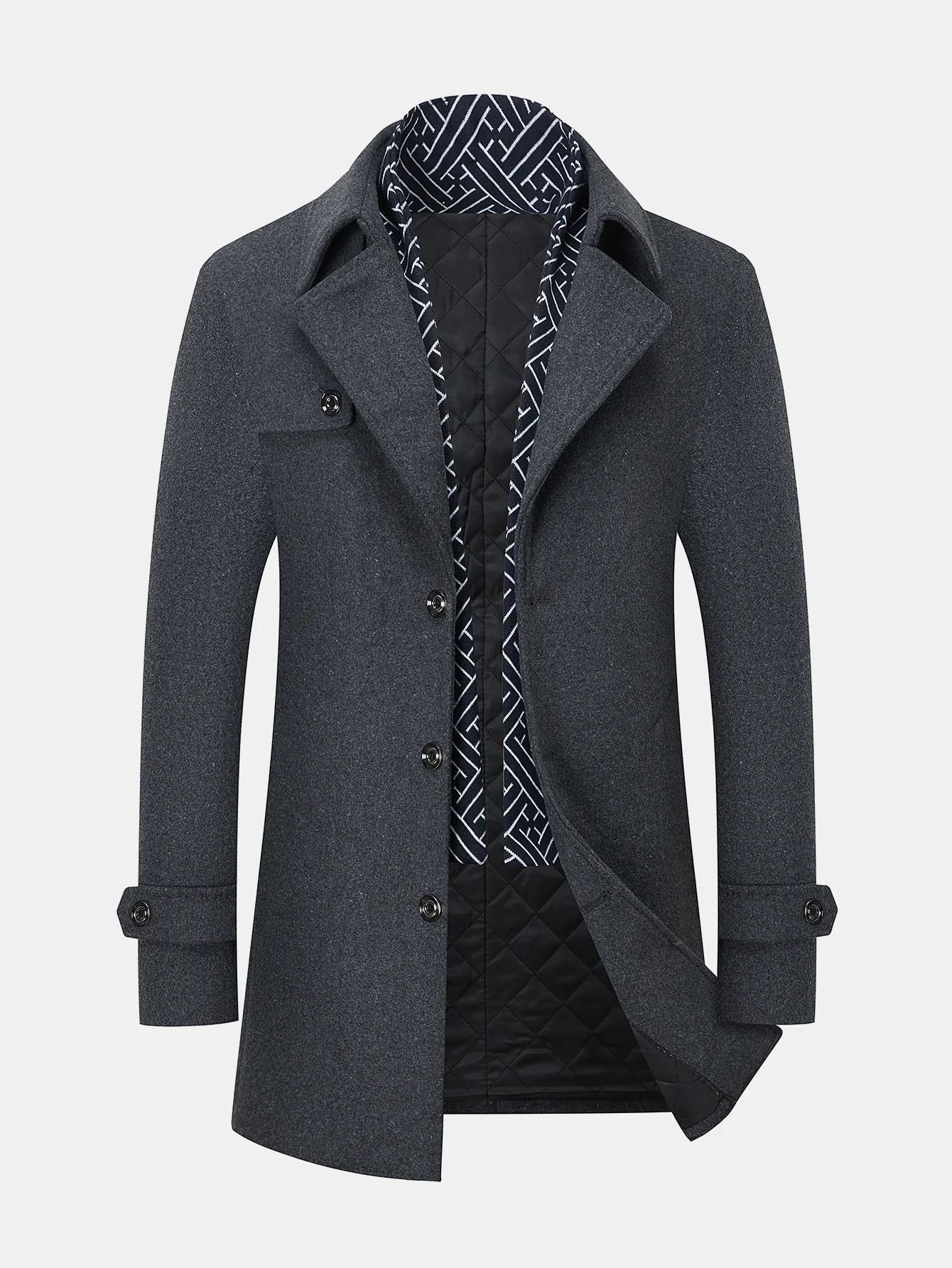 Detachable Scarf Notch Lapel Wool Overcoat