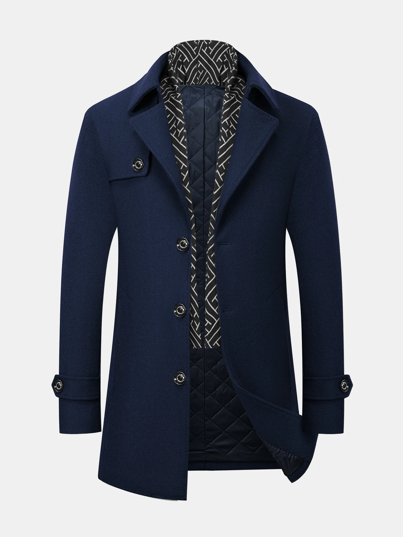 Detachable Scarf Notch Lapel Wool Overcoat - Image 3