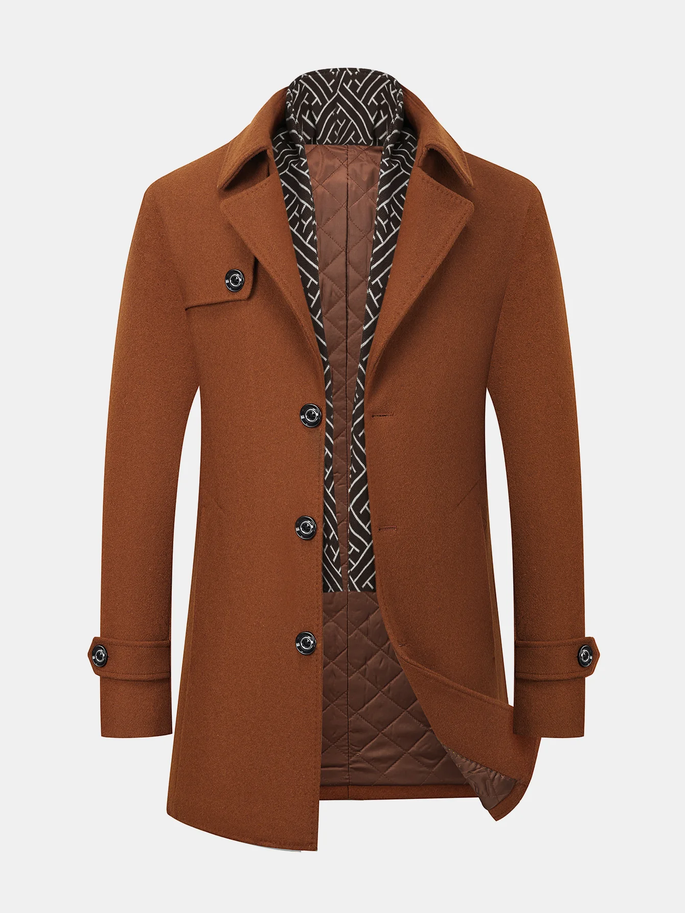 Detachable Scarf Notch Lapel Wool Overcoat - Image 5
