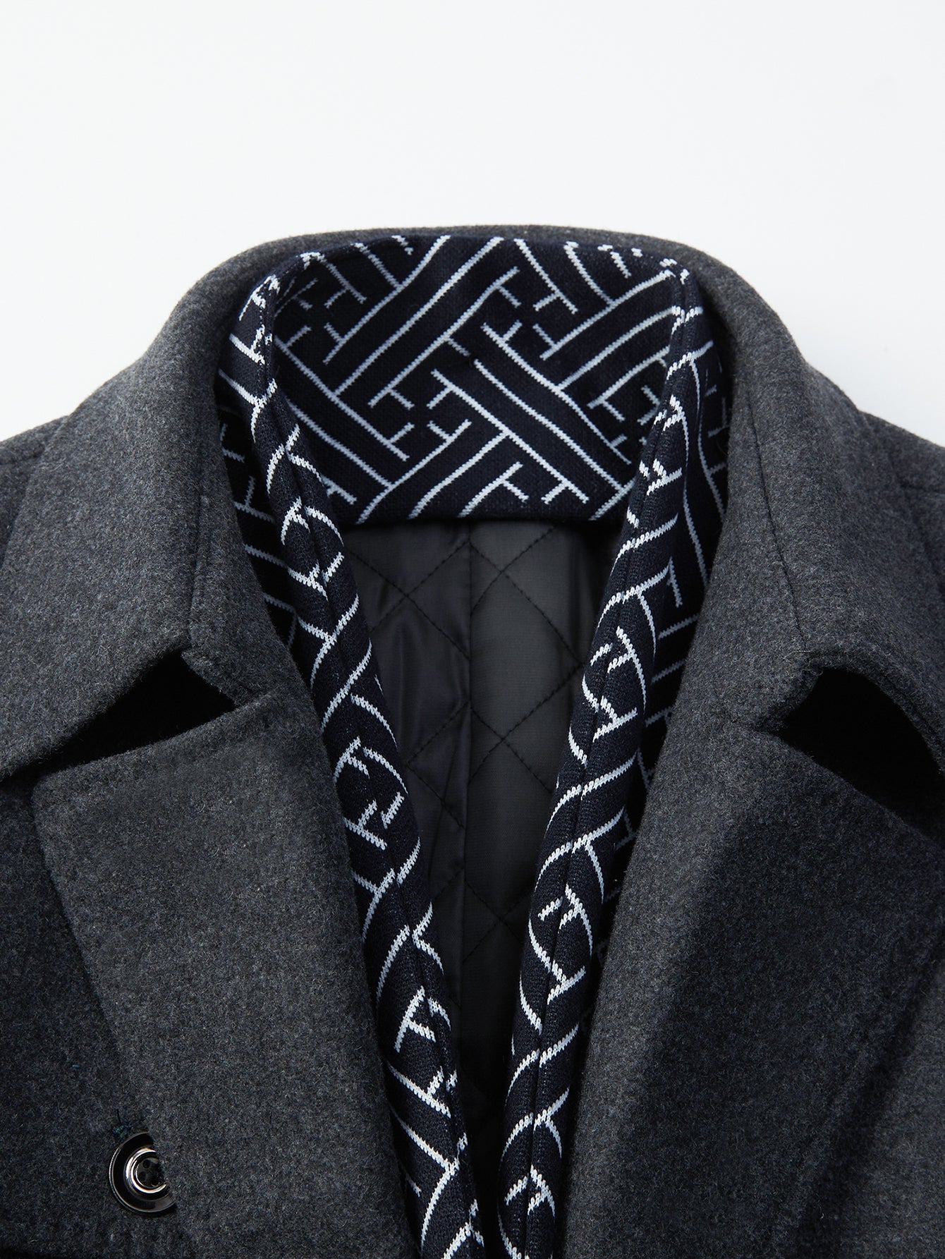 Detachable Scarf Notch Lapel Wool Overcoat - Image 7