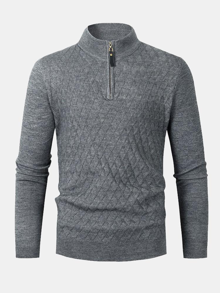 Diamant Stehkragen Viertel-Reißverschluss Pullover - Image 2