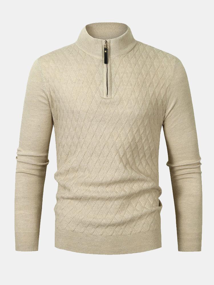 Diamant Stehkragen Viertel-Reißverschluss Pullover - Image 3