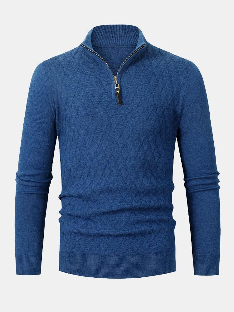 Diamant Stehkragen Viertel-Reißverschluss Pullover - Image 4