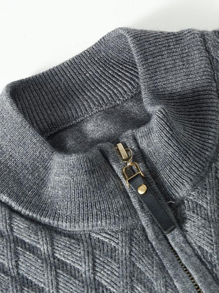 Diamant Stehkragen Viertel-Reißverschluss Pullover - Image 6