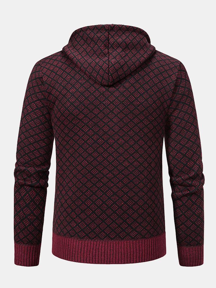 Diamantmuster Zip Kapuzenpullover - Image 10